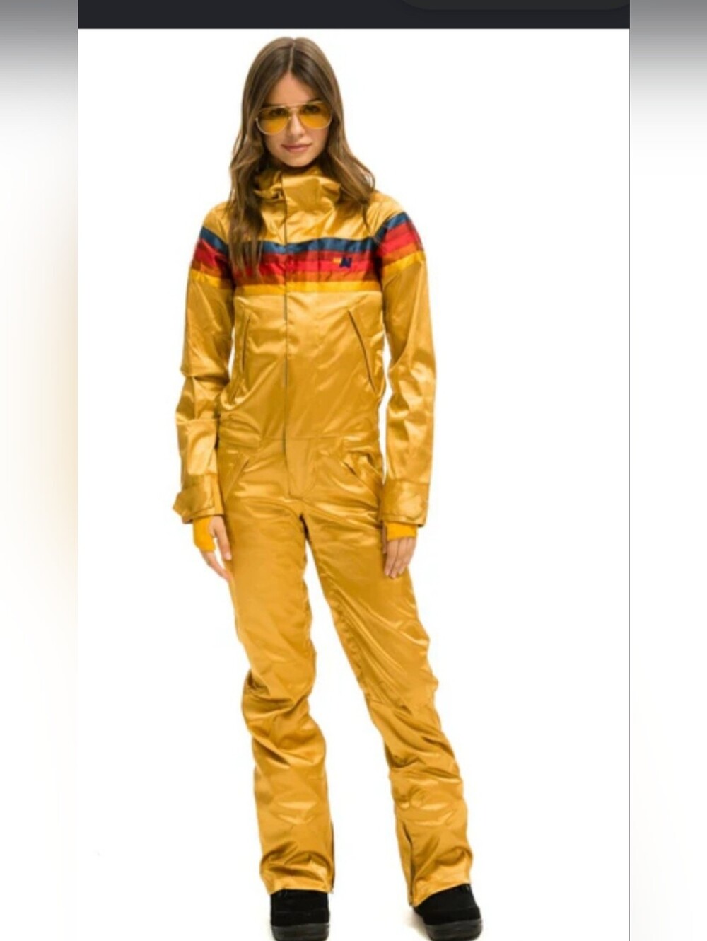 Aviator Women’s Mustard Yellow Insulated Jacket with Retro Stripe